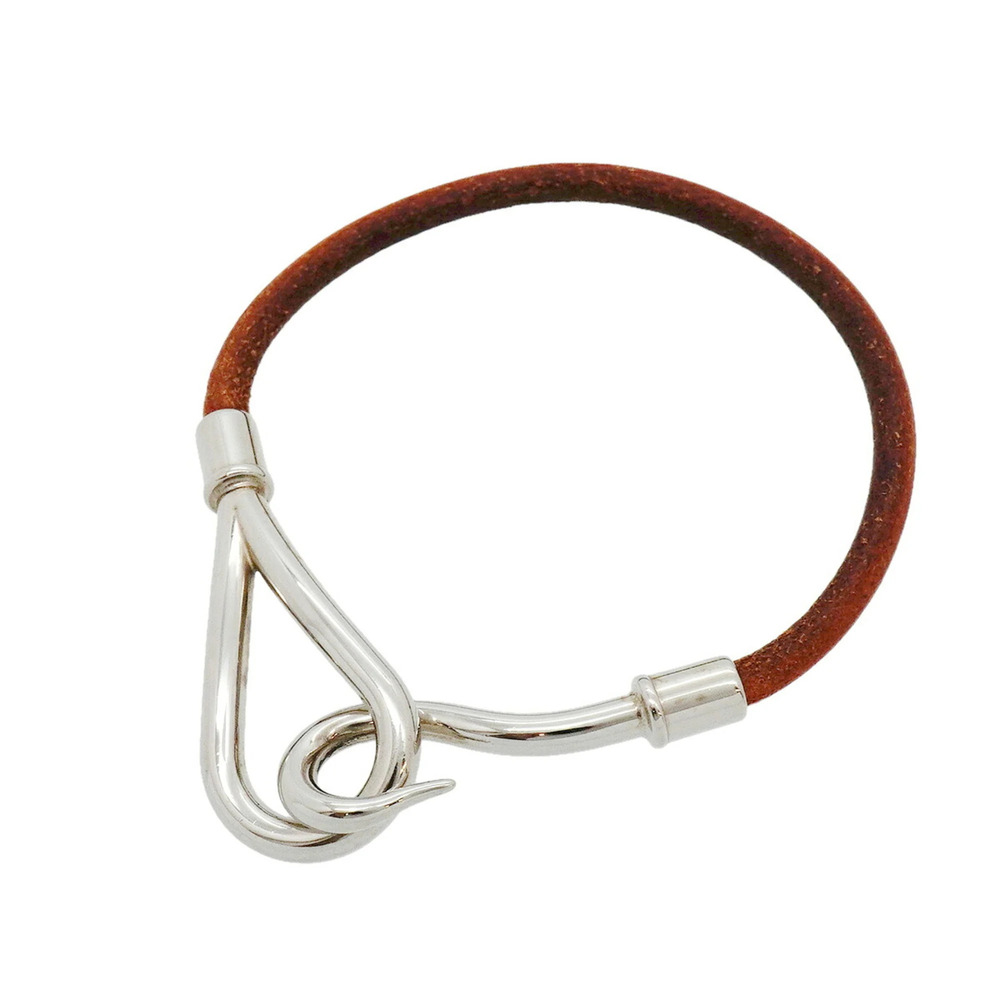 HERMES Silver Leather Charm Bracelet